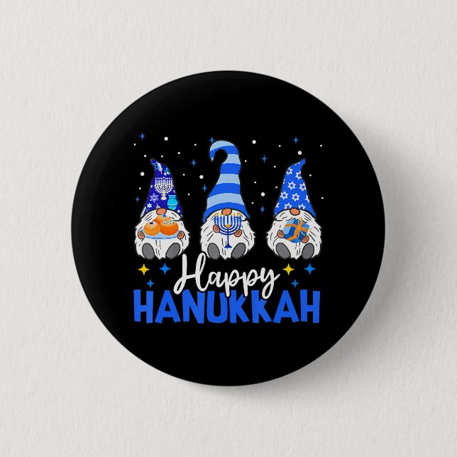 Shalom Gnomes Menorah Dreidel Hanukkah Chanukah Button (Front)