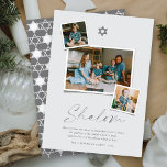 Shalom Grey Star Of David 3 Photo Simple Hanukkah Holiday Card<br><div class="desc">This modern minimalist Hanukkah card features the greeting 'Shalom' in a trendy handwriting script. A silver grey Star Of David symbol sits on the center top with 3 Instant photo collage layout. A short holiday wish and the family name sign-off are placed at the bottom of the card. Star of...</div>