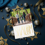 Shalom Hanukkah Holiday Photo Foil Card<br><div class="desc">Real foil hand lettered "Shalom" with landscape photo on top. White area color is customizable as well as the back side.  Choose your foil color: gold,  silver or rose gold,  and backer color. Add more photos to the back or write a message.</div>
