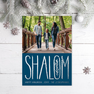 Shalom Hanukkah Holiday Photo Silver Foil Card