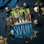 Shalom Hanukkah Holiday Photo Silver Foil Card<br><div class="desc">Real foil hand lettered "Shalom" with landscape photo on top. White area color is customizable as well as the back side.  Choose your foil color: gold,  silver or rose gold,  and backer color. Add more photos to the back or write a message.</div>