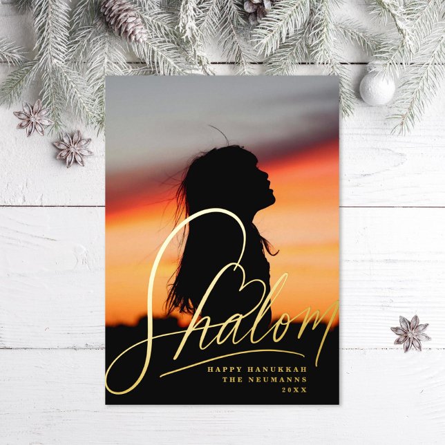 Shalom Heart Hanukkah Holiday Photo Foil Card (Creator Uploaded)