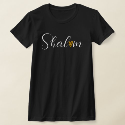Shalom in Cursive White Font Black Jewish T_Shirt