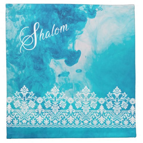 Shalom Lace Effect on Blue Challah Cover Cloth