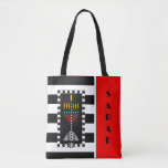 Shalom Menorah Personalized Tote Bag<br><div class="desc">This eye-catchingly sophisticated and personalized tote features a colorful menorah over bold black and white stripes.  Tote back is coordinated and says,  "Shalom" in English and Hebrew.  ~ karyn</div>