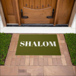 Shalom olive moss green modern elegant doormat<br><div class="desc">Shalom Peace olive moss green solid plain color modern elegant Doormat.
White text.</div>