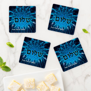 Shalom On Blue Fractal Coaster Set