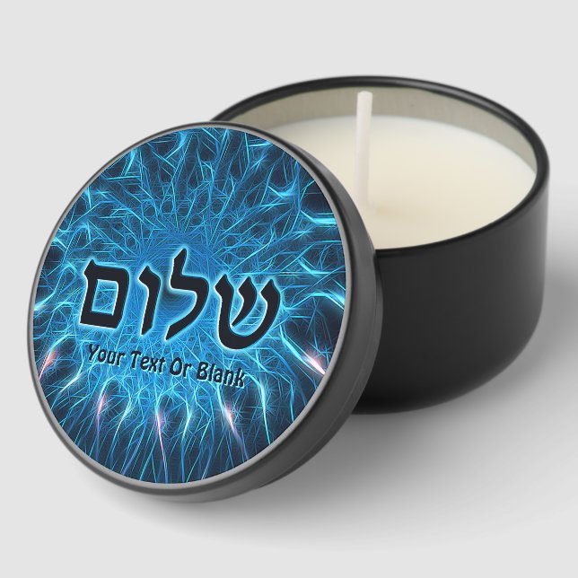 Shalom On Blue Fractal Mini Candle Favors (Corner)