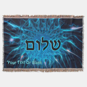Shalom On Blue Fractal Throw Blanket