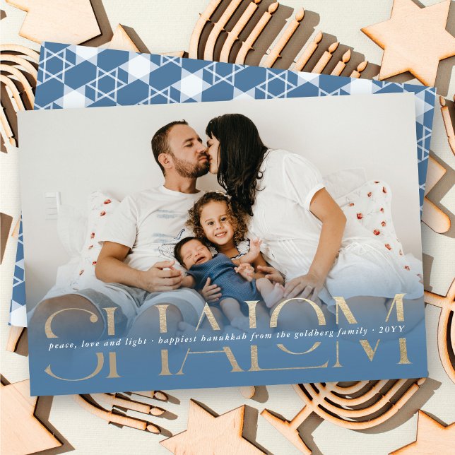 Shalom Peace Love Light Modern Hanukkah Photo Card (Creator Uploaded)