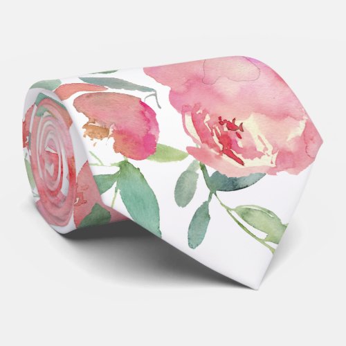 Shalom Pink Peonies Roses Floral Neck Tie
