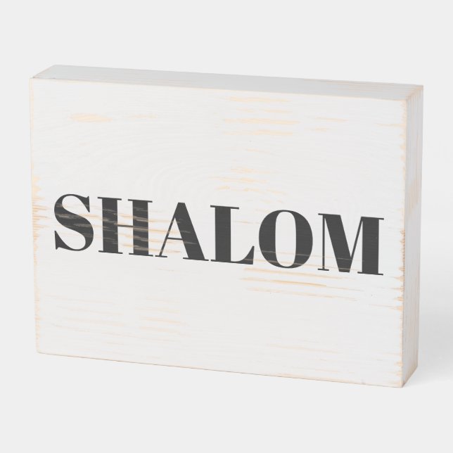 "Shalom" white letters, black white Wooden Box Sign (Angled Horizontal)