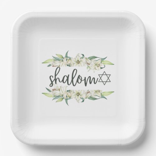 Shalom with Lilies and Star of David  Paper Plates