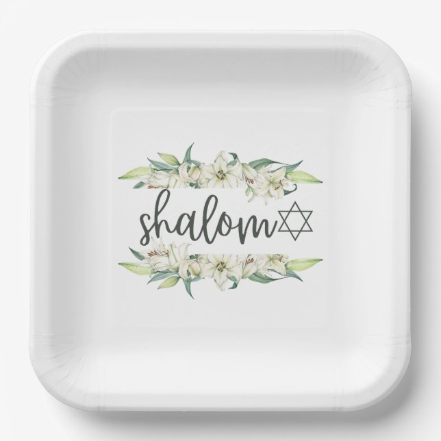Shalom (with Lilies and Star of David)  Paper Plates (Front)