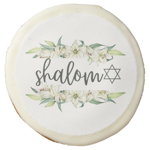 Shalom with Lilies and Star of David  Sugar Cookie
