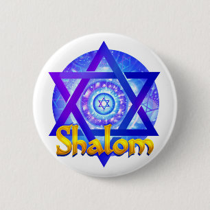 SHALOM with Star of David Medallion Button