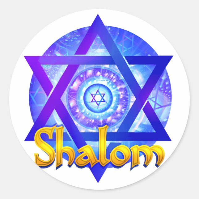 SHALOM with Star of David Medallion Classic Round Sticker (Front)