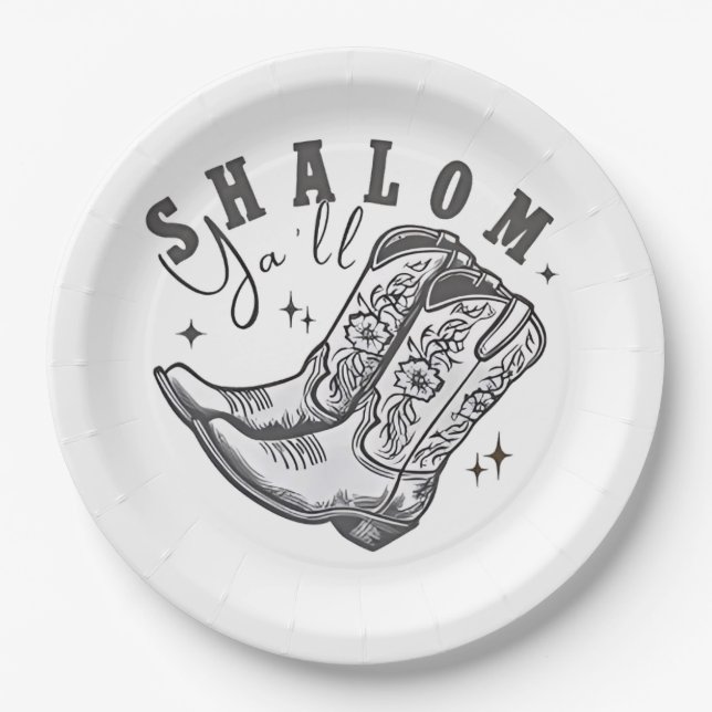 Shalom Y'all Cowboy Jewish Hanukkah West  Paper Plates (Front)
