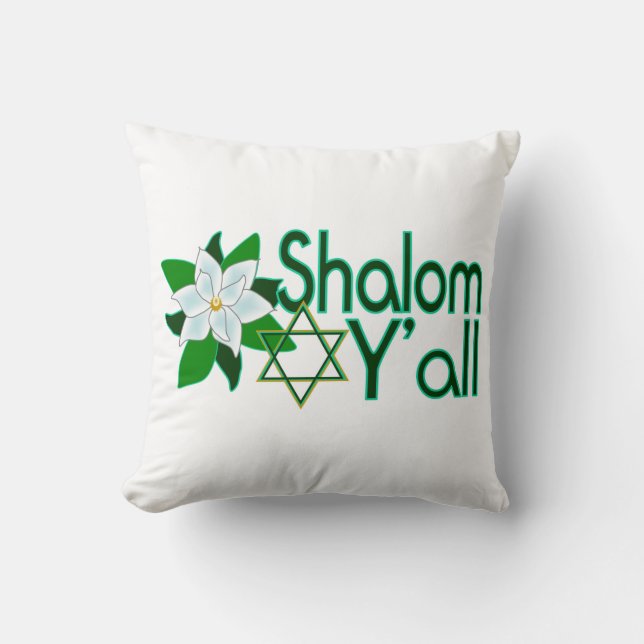 Shalom Y'all Magnolia Throw Pillow (Front)