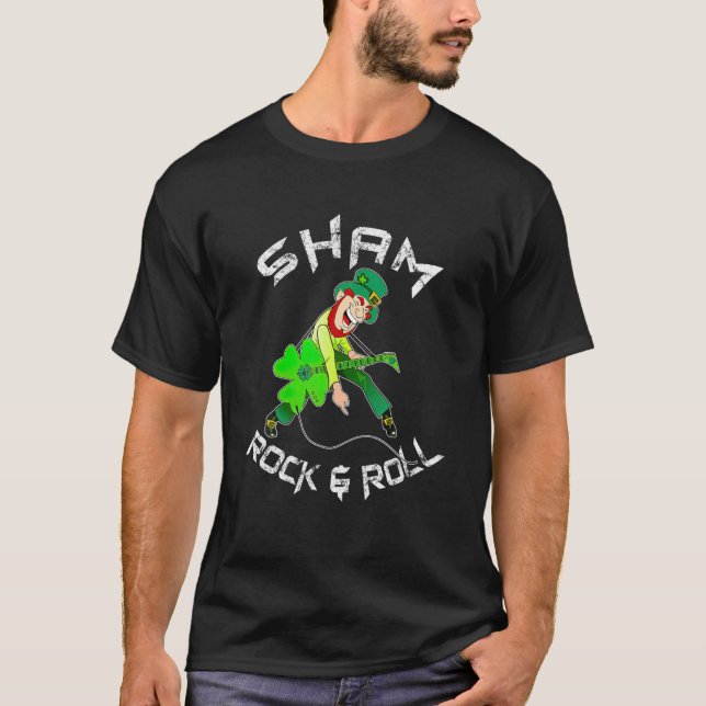 Sham Rock And Roll Shamrock Guitar Lover St Patric T-Shirt (Front)