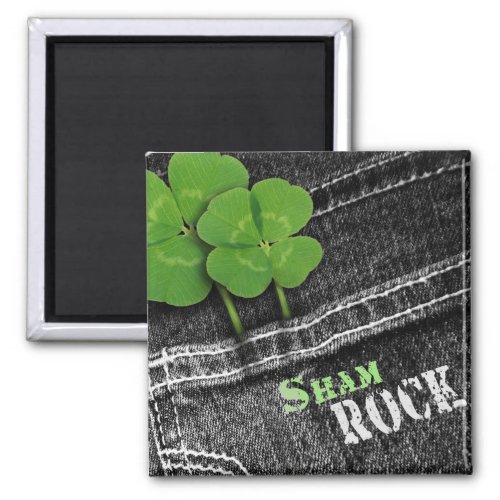 Sham Rock Black Denim St Patricks Day  Magnet