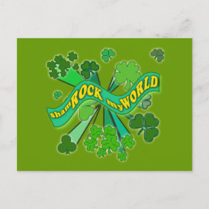 sham ROCK my WORLD Green St Pats Tshirt Postcard