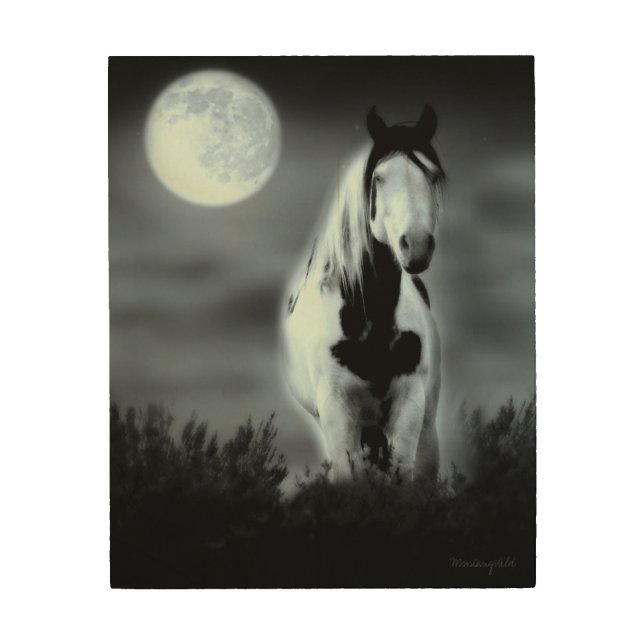 Shaman and Full Moon Wood Print (Front)