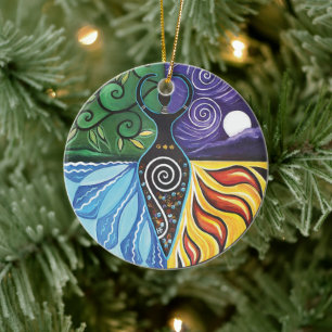 Shaman Drum Goddess of Elements Pagan Witchy Ceramic Ornament