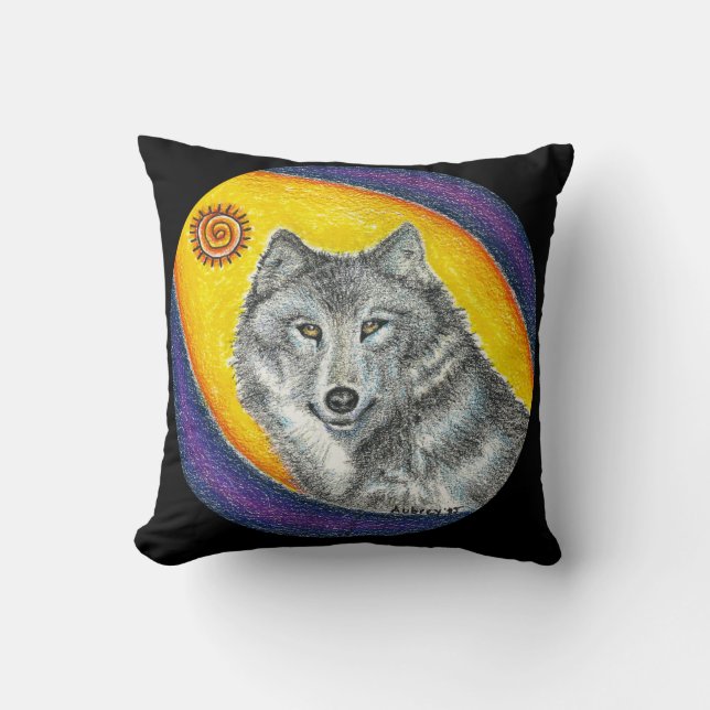 Shaman Healing Wolf Throw Pillow (Front)