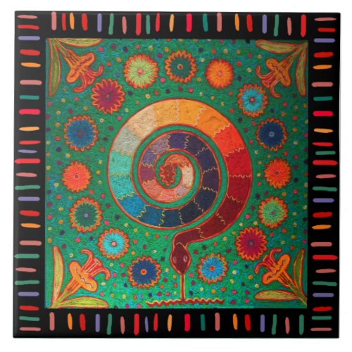 Shaman Huichol Celestial Serpent Ceramic Tile