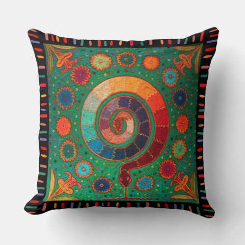 Shaman Huichol Celestial Serpent Throw Pillow