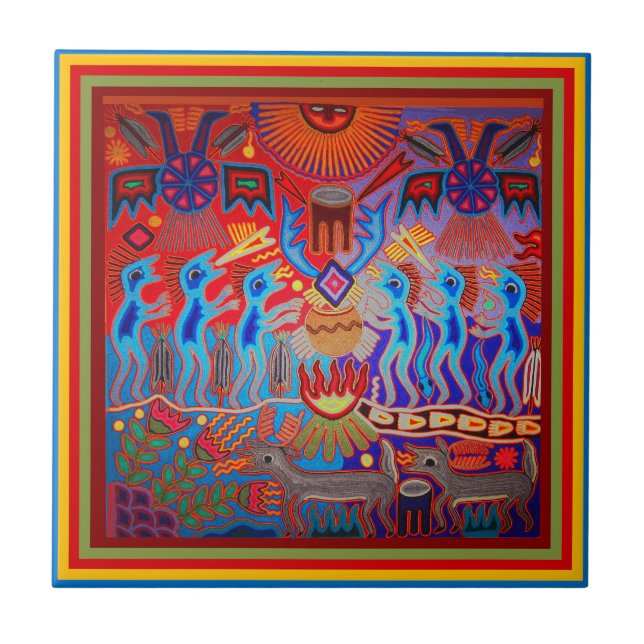 Shaman Ritual Huichol Ceramic Tile (Front)