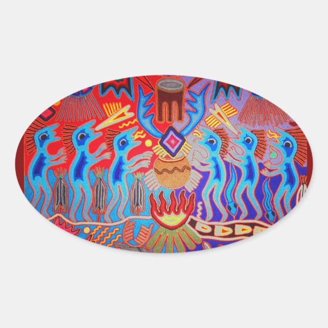 Shaman Ritual Huichol Oval Sticker (Front)