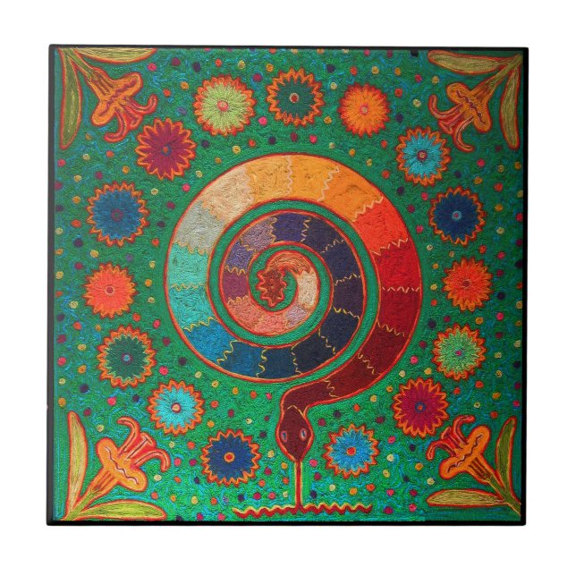 Shaman Serpent Ritual Ceramic Tile (Front)