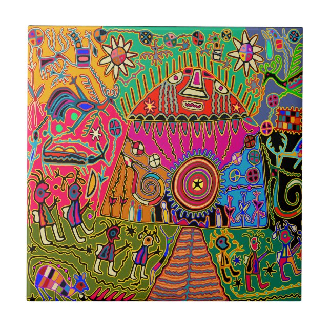 Shaman Village Spirits Ceramic Tile (Front)