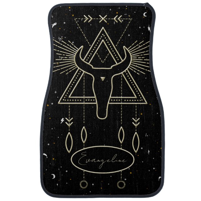 Shamanic Buffalo With Sacred Geometry Personalized Car Floor Mat (Front)