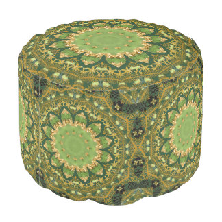 Shamanic Mandala Green Gold Mandala Pouf