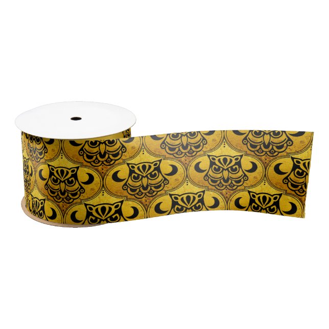 Shamanic Night Owl Mosaic Pattern + your text Satin Ribbon (Spool)