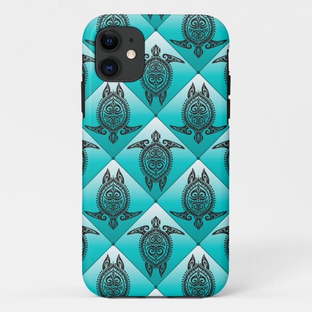 Shamanic Sea Turtles Pattern - cyan Case-Mate iPhone Case (Back)
