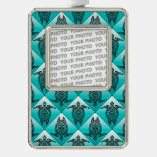 Shamanic Sea Turtles Pattern - cyan Christmas Ornament