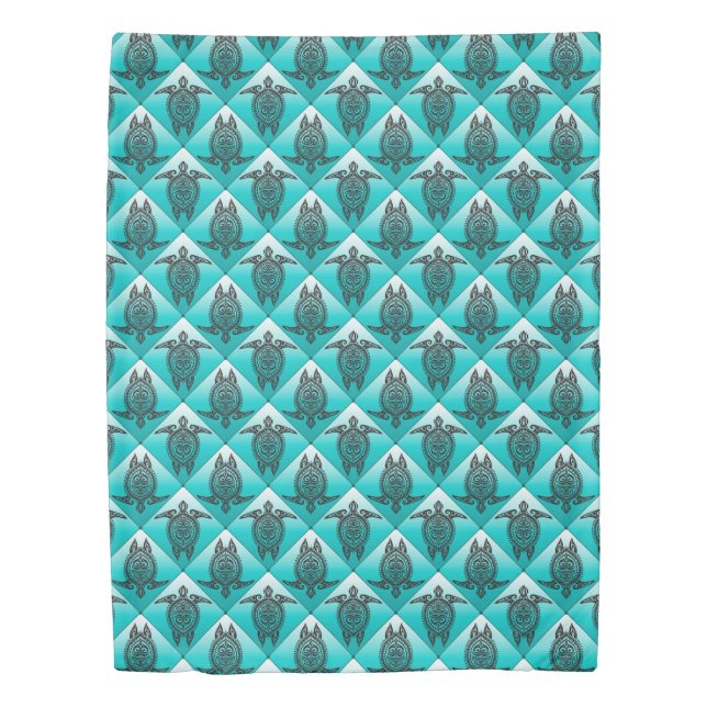 Shamanic Sea Turtles Pattern - cyan Duvet Cover (Front)