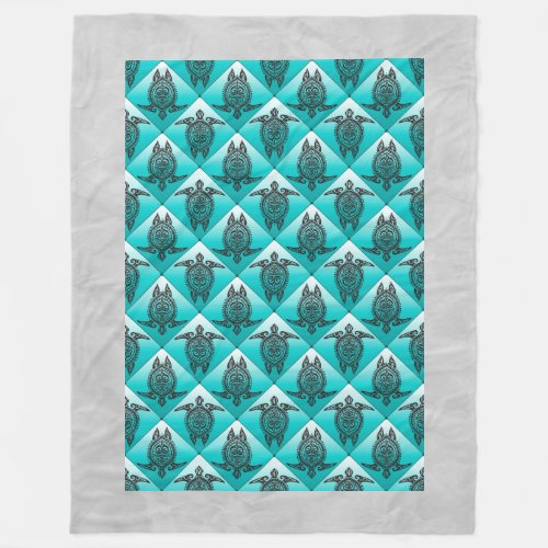 Shamanic Sea Turtles Pattern _ cyan Fleece Blanket