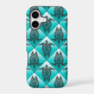 Shamanic Sea Turtles Pattern - cyan iPhone 17 Case