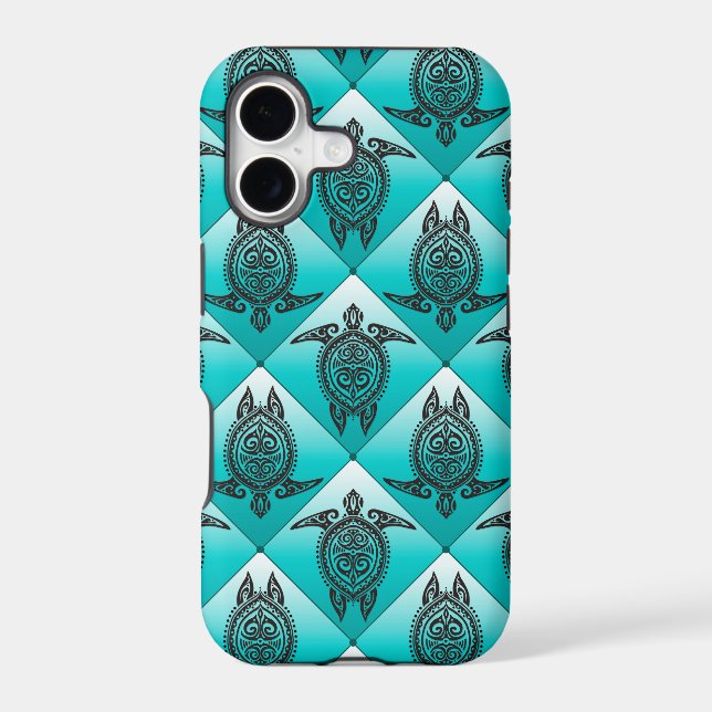 Shamanic Sea Turtles Pattern - cyan Iphone Case (Back)