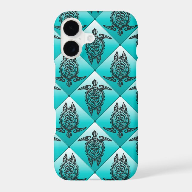 Shamanic Sea Turtles Pattern - cyan Iphone Case (Back)