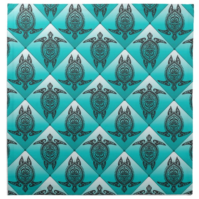 Shamanic Sea Turtles Pattern - cyan Napkin (Front)