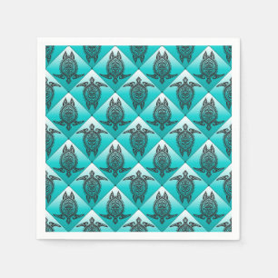 Shamanic Sea Turtles Pattern - cyan Paper Napkins