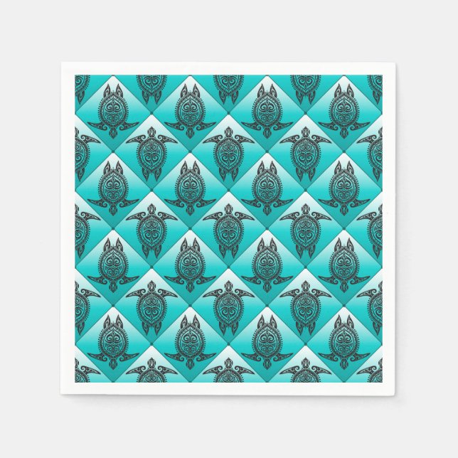 Shamanic Sea Turtles Pattern - cyan Paper Napkins (Front)