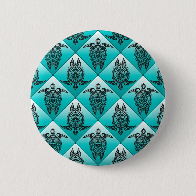 Shamanic Sea Turtles Pattern - cyan Pinback Button (Front)