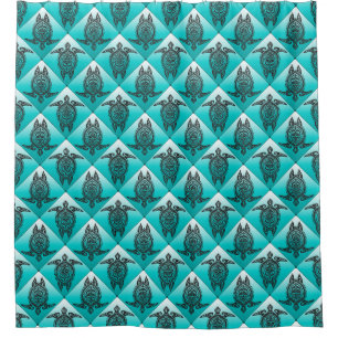 Shamanic Sea Turtles Pattern - cyan Shower Curtain